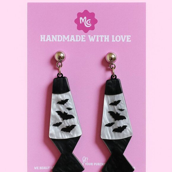 Bat Lava Lamp Earrings | Cute Spooky Halloween Statement Jewelry - Picture 3 of 4